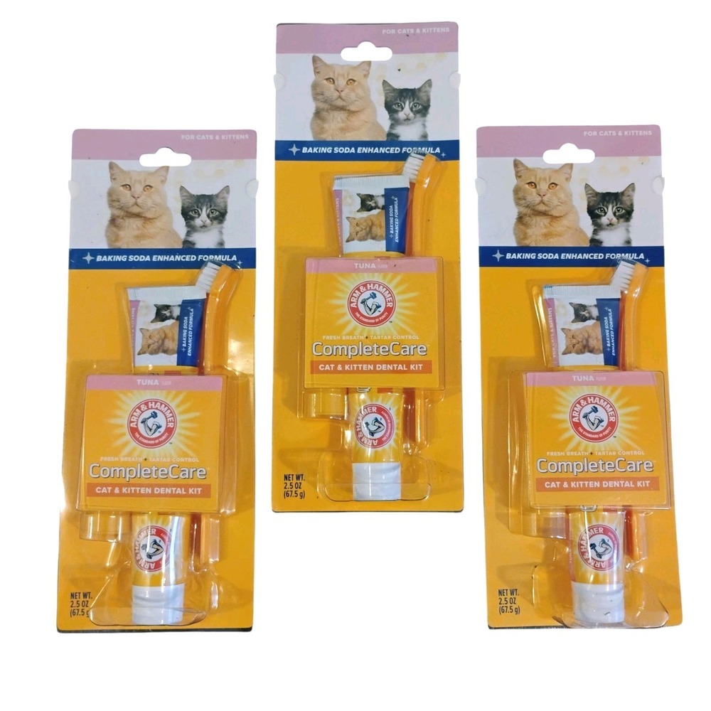 Arm & Hammer Cat Kitten Dental Kit Toothbrush Toothpaste Tuna Flavored Lot Of‎ 3